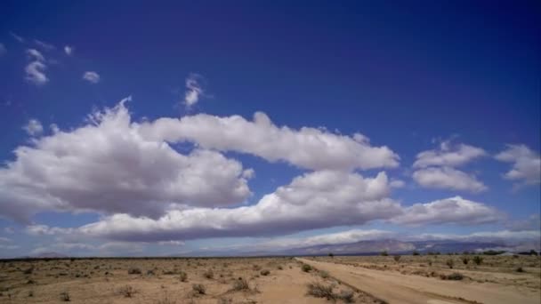 Clouds Roll Desert Road Joshua Tree Time Lapse — Stock Video