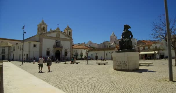 Church Santa Maria Lagos Statue Infante Dom Henrique Portugal Algarve — Stock Video