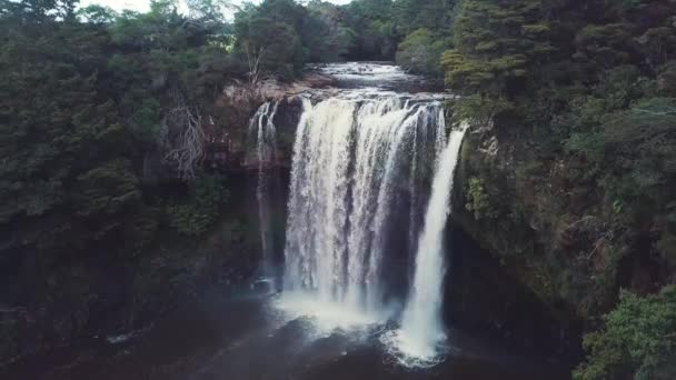 Aerial Pull Back Rainbow Falls Kerikeri New Zealand — Stock Video