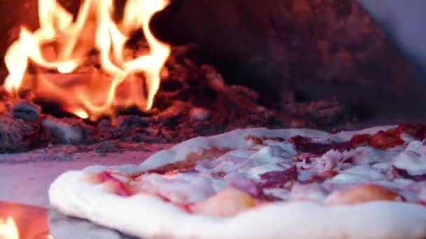 Cozimento Pizza Forno Fogo Madeira — Vídeo de Stock