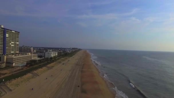 1080P Εναέρια Πλάνα Από Ocean City Maryland Παραλία Πρωί — Αρχείο Βίντεο