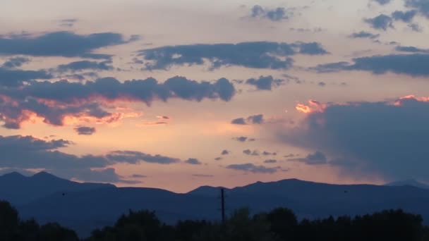 Colorado Rocky Mountains Orange Blue Sunset Clouds Time Lapse — Stock Video