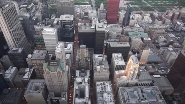 Luchtfoto Chicago Skyline Een Zonnige Dag Bij Zonsondergang — Stockvideo