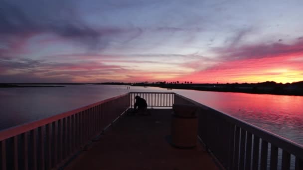 Lago Okeechobee Posto Pesca Tramonto — Video Stock