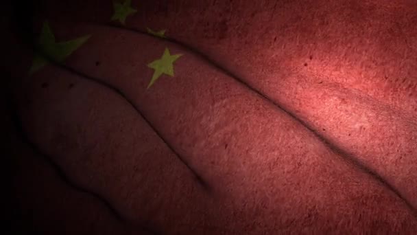 Efsanevi Dramatik Gerçekçi Bir Şekilde Rüzgarla Dalgalanan Bir Çin Bayrağı — Stok video