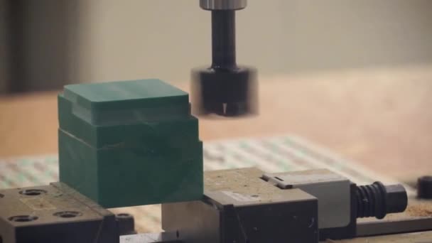 Cnc Milling Green Plastic Cube — Stock Video