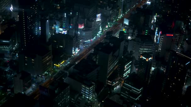 Vista Aérea Futurista Calle Tokio Por Noche — Vídeos de Stock