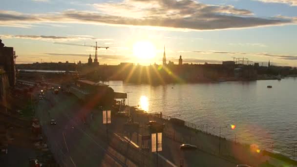 Вид Закат Побережье Стокгольма — стоковое видео