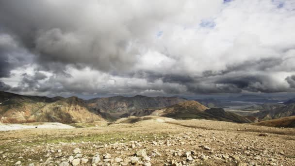 Широкий Угол Времени Видео Нагорья Исландии Вблизи Landmannalaugar — стоковое видео