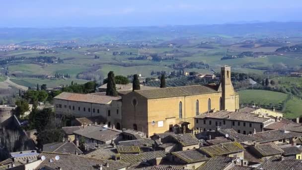 Church Medieval Town San Gimignano Tuscany Italy Traditional Terracotta Roofs — Stock Video