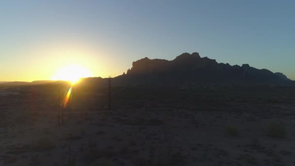 4K Desert Sunrise by Superstition Mountains with Power Lines