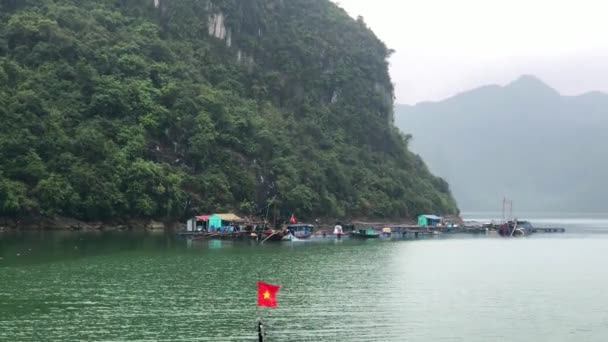 ハロン湾 クアンニン省 ベトナムの小さな漁村を通過する — ストック動画