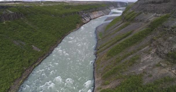 Aerial Shot Glacier River Canyon Iceland — Stock Video