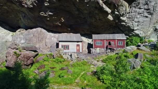 Aerial Footage Old Abandoned Rock Shelter Farm Helleren Jssingfjorden Fjord — Stock Video