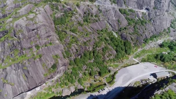 Imágenes Aéreas Espectacular Camino Montaña Jssingfjorden Fiordo Municipio Sokndal Condado — Vídeos de Stock