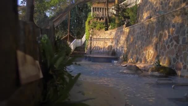 Establishing Shot Tropical Garden Resort Pool Philippines Warm Summer Day — Stock Video