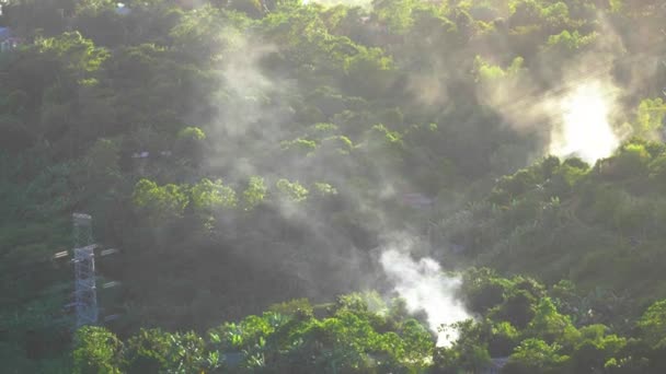 Tiro Fumaça Alto Ângulo Saindo Uma Floresta Tropical Rural Dia — Vídeo de Stock