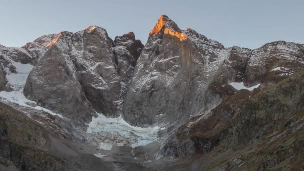 Zoom Ver Imagens Timelapse Nascer Sol Montanha Vign Peak Parque — Vídeo de Stock