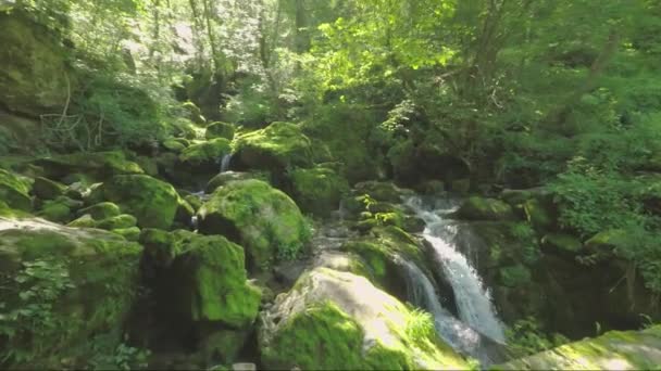 Strömma Med Bro Skaklya Vattenfall Nära Byn Bov Och Vazovs — Stockvideo