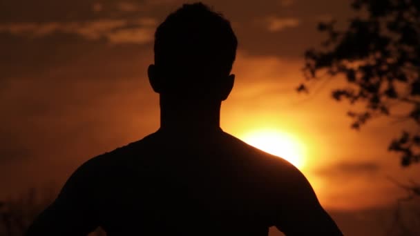 Силует Хлопчика Дивиться Захід Сонця — стокове відео