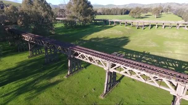 Aerial Footage Floodplain Historic Bridges Gundagai Nsw — Stock Video