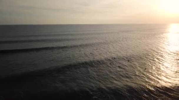 Imagens Aéreas Pôr Sol Surfistas — Vídeo de Stock
