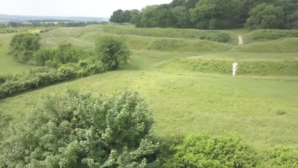 Drone Beelden Van Badbury Rings Oude Ijzeren Eeuw Fort Dorset — Stockvideo