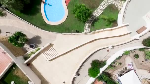 Aerial Slow Motion Shot Blue Swimming Pool Summer — Stock Video