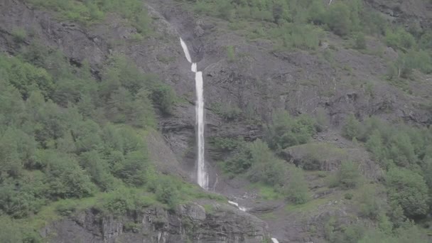 Beautiful Fjord Norway Little Waterfall Tracking Shot Log — Stock Video
