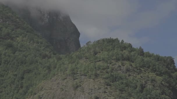 Hermoso Fiordo Noruega Sweet Hilly Peaks Tracking Shot Log — Vídeos de Stock