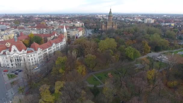 Timisoara Roemenië Central Park Orthodoxe Kathedraal — Stockvideo