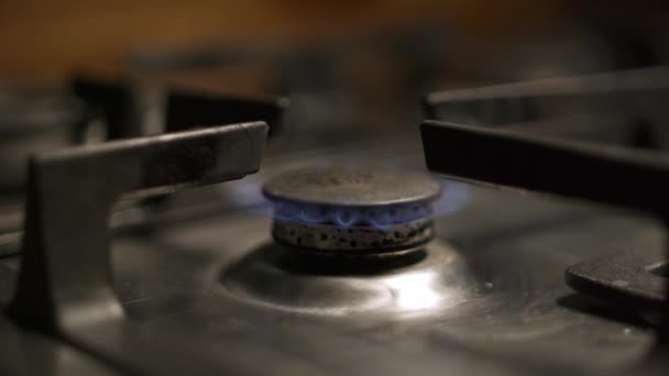 Close Slow Motion Shot Hob Flame Turning — Stock Video