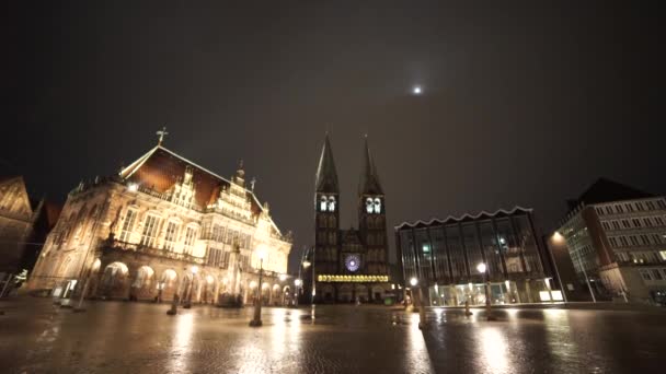 Marktplaats Duitse Stad Bremen Met Maan — Stockvideo