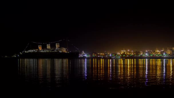 Rms Queen Mary Descansa Long Beach California Puerto Por Noche — Vídeo de stock