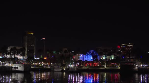 Waterfront Pariserhjul Med Glödande Ljus Snurrar Natten Long Beach Kalifornien — Stockvideo