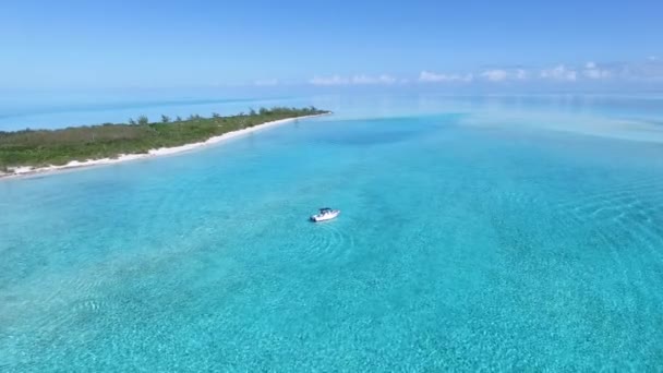 Прочная Лодка Красивом Кристально Чистом Багамском Океане — стоковое видео