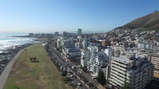 Aerial Urban City Scape Der Küste Sea Point Kapstadt Südafrika — Stockvideo