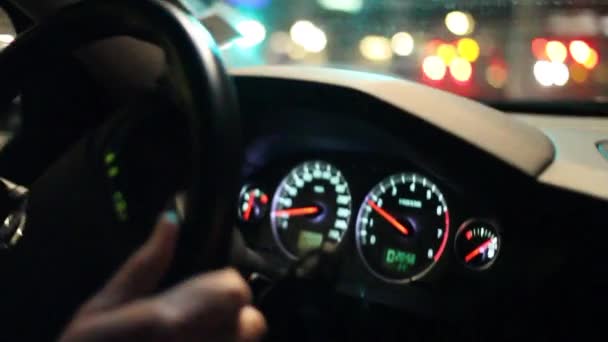 Luces Coches Calles Edificios Noche Ciudad — Vídeos de Stock