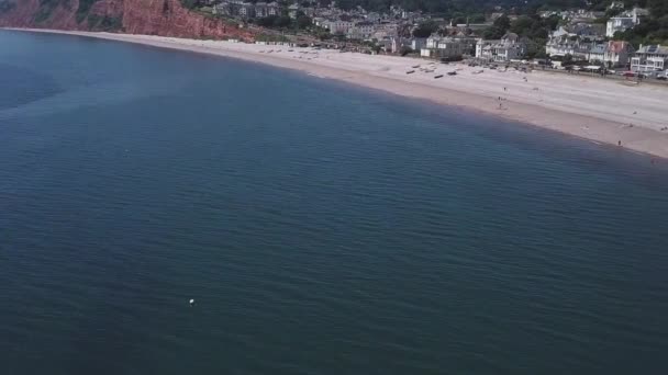 Aerial Static Crop Über Dem Meer Zum Strand Budleigh Salterton — Stockvideo