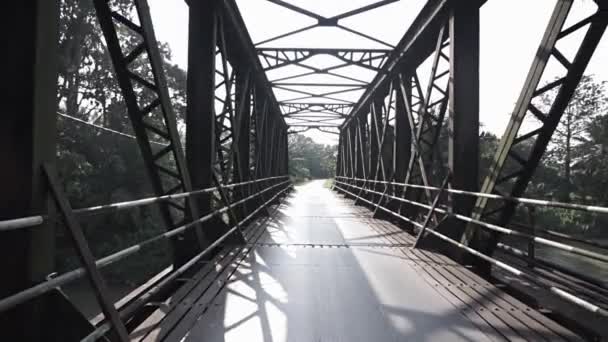 Slow Motion Dolly Out Shot Old Resty Streel Bridge — Stock video