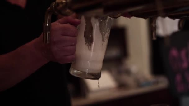 Homem Derrama Cerveja Uma Caneca Grande Bar — Vídeo de Stock
