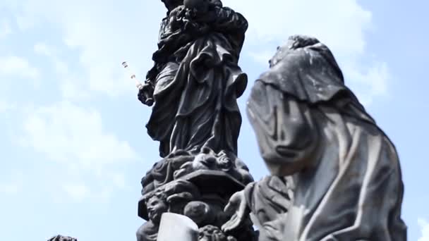 Чудова Статуя Даху Моста Центрі Праги — стокове відео