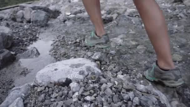 Legs Girl Running Trough Creek Super Slowmotion 250Fps — Stock Video