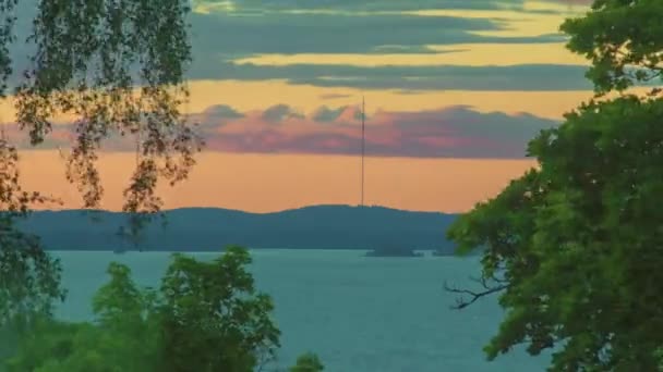 Tempo Mezzanotte Lago Durante Estate Quando Sole Non Tramonta Finlandia — Video Stock