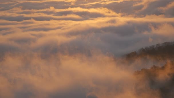 Montaña Salida Del Sol Niebla Levantamiento Lento Moción — Vídeo de stock