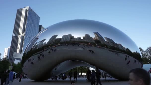 Krásný Crisp Záběr Slavného Chicago Fazole Slunečný Den Odrazem Panoramatu — Stock video