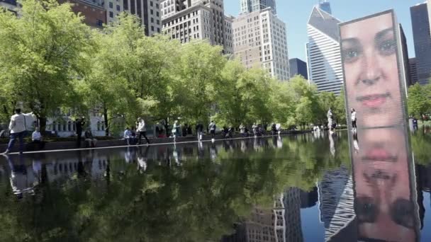 Millennium Park Chicagóban Beatufil Statikus Lövés Reflexiós Medence Egy Férfi — Stock videók