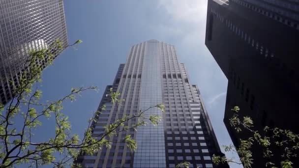 Statisk Uppåtgående Skott Vacker Chicago Skyskrapa Solig Dag Med Moln — Stockvideo