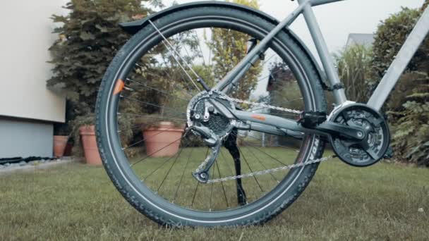 Детальный Снимок Заднего Колеса Велосипеда Входная Выходная Тележка — стоковое видео