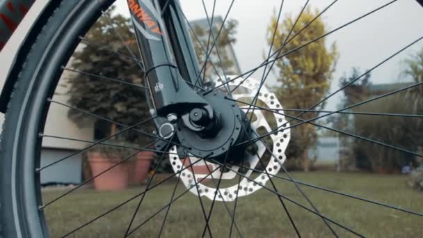 Tiro Detalhe Uma Suspensão Dianteira Bicicletas — Vídeo de Stock